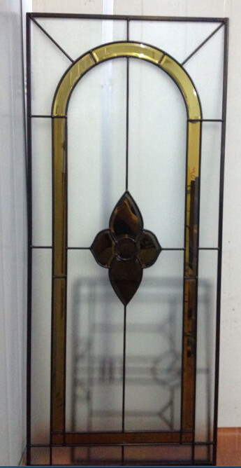 Single Layer Decorative Leaded Glass With Patina Caming And Golden Beveled Glass